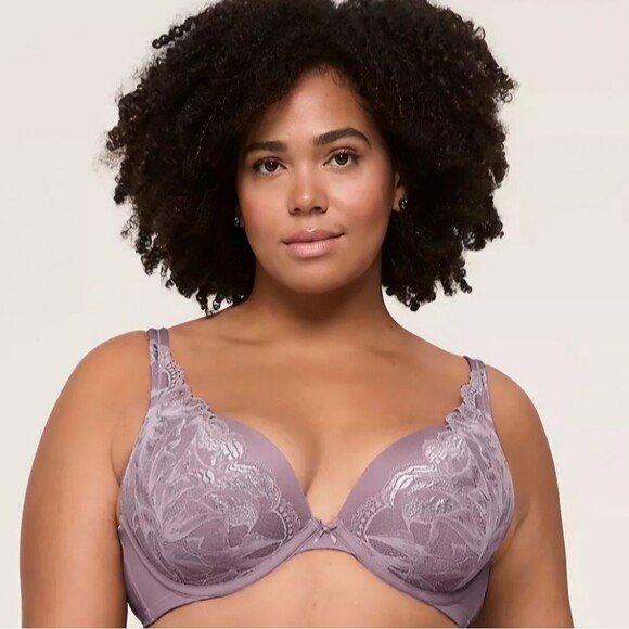 NWOT Cacique Women's Sexy Plus Boost Plunge Bra With Lace Elderberry Size 40DD - Picture 1 of 14